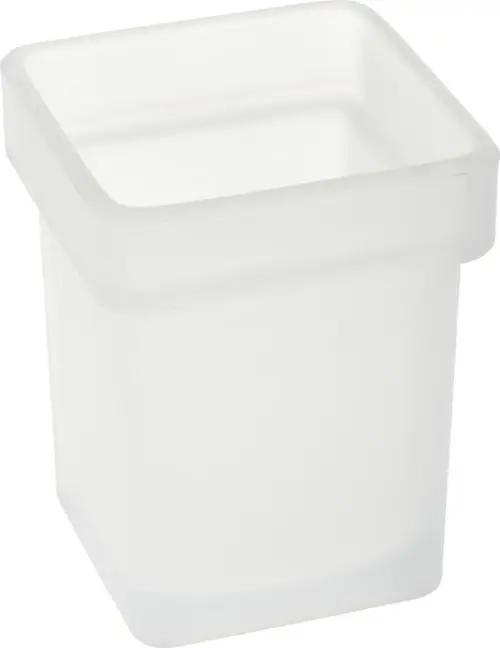 Frostig transparentes quadratisches Glas für die Aufbewahrung in Badezimmern, hergestellt von Ideal Standard, geeignet für WC-Bürstengarnituren.